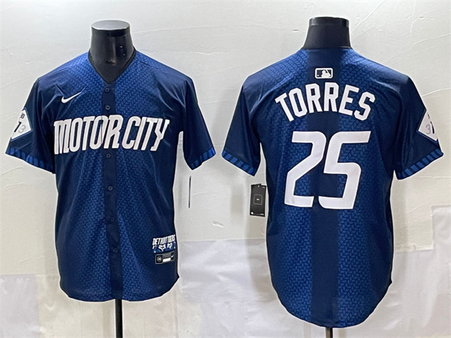 Men's Detroit Tigers #25 Gleyber Torres Navy City Connect Cool Base Limited Stitched Jersey